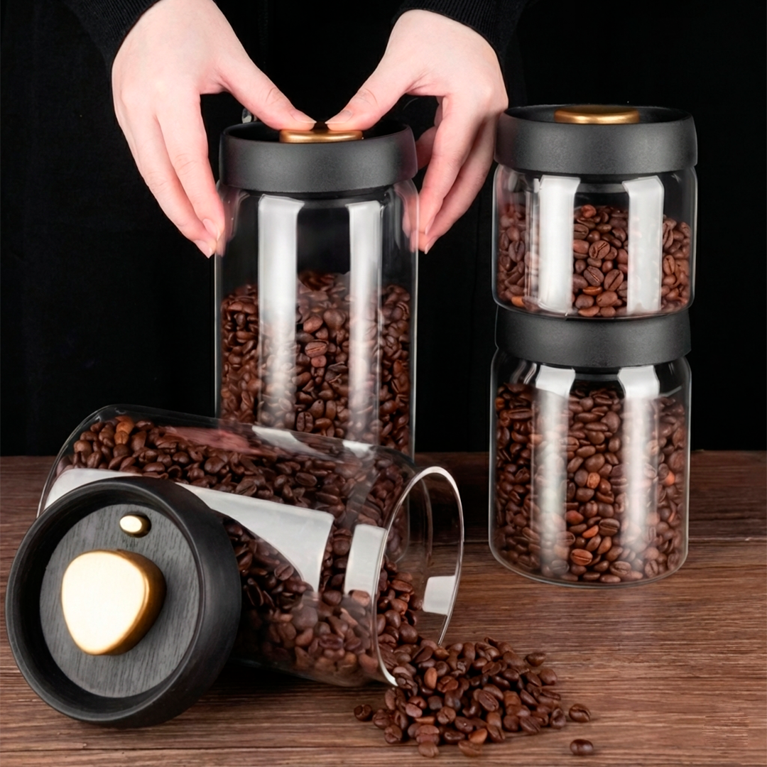 Airtight Vacuum Glass Jar (900 ml) — Coffee Bean Canister