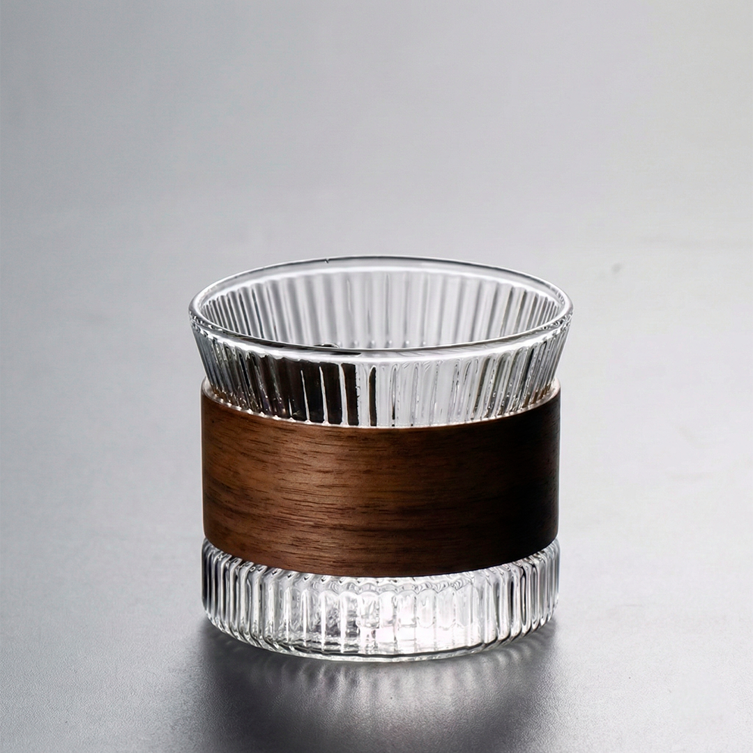 Minimal Japanese Glass Cup 170ml with Walnut Grip