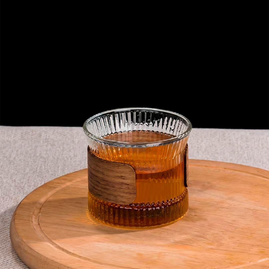 Minimal Japanese Glass Cup 170ml with Walnut Grip