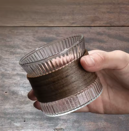 Minimal Japanese Glass Cup 170ml with Walnut Grip