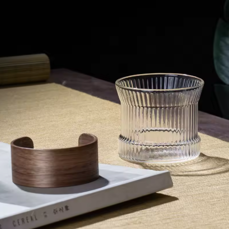Minimal Japanese Glass Cup 170ml with Walnut Grip