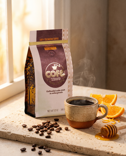 Curití Washed — bag beside a brewed cup with orange and honey