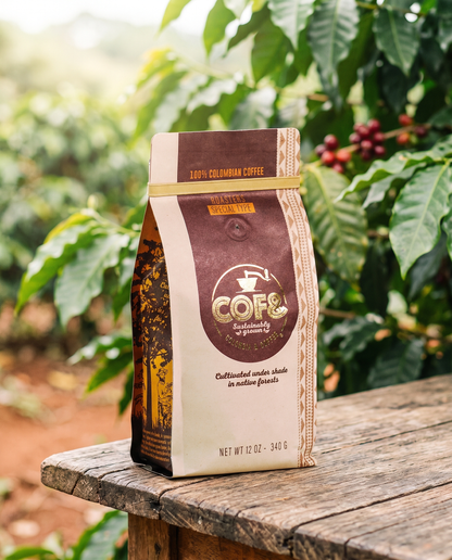 Curití Washed — bag at a Colombian coffee farm with green coffee plants