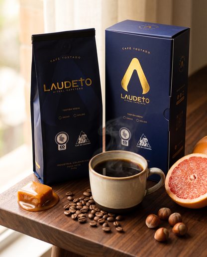 Laudeto Castillo — bag beside a brewed cup with caramel and grapefruit