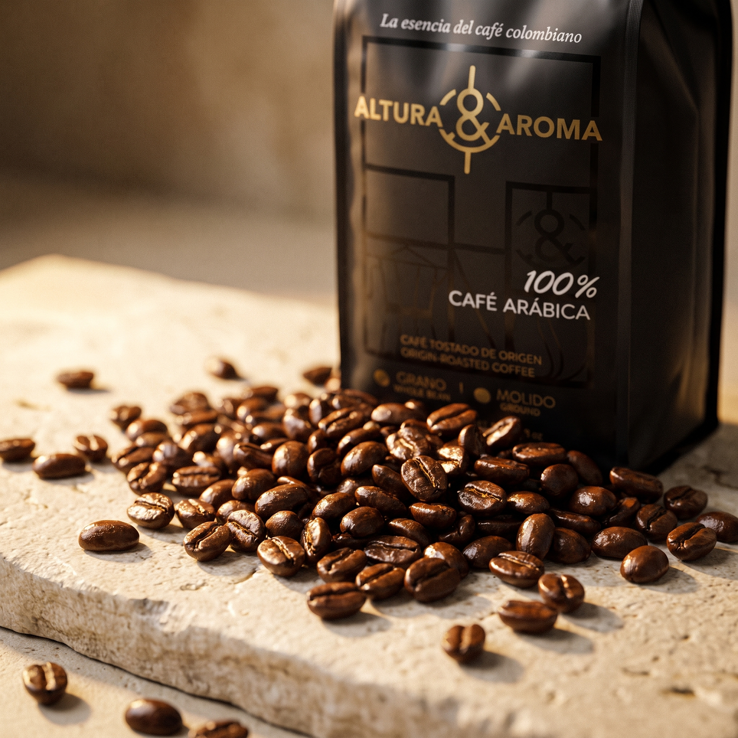 Altura y Aroma Castillo Washed — macro of freshly roasted coffee beans