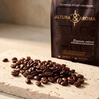 Altura y Aroma Mocha Fermented — macro of freshly roasted coffee beans