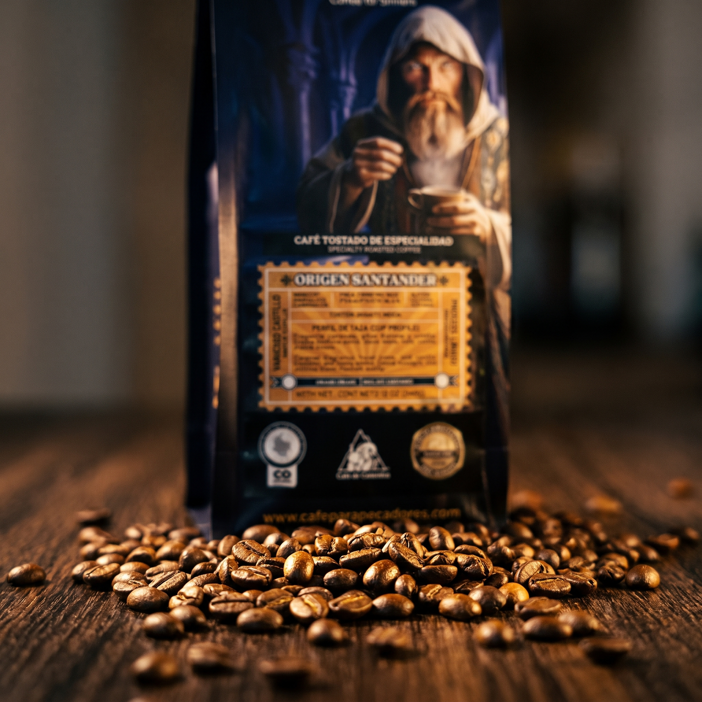 Coffee for Sinners — macro of freshly roasted coffee beans